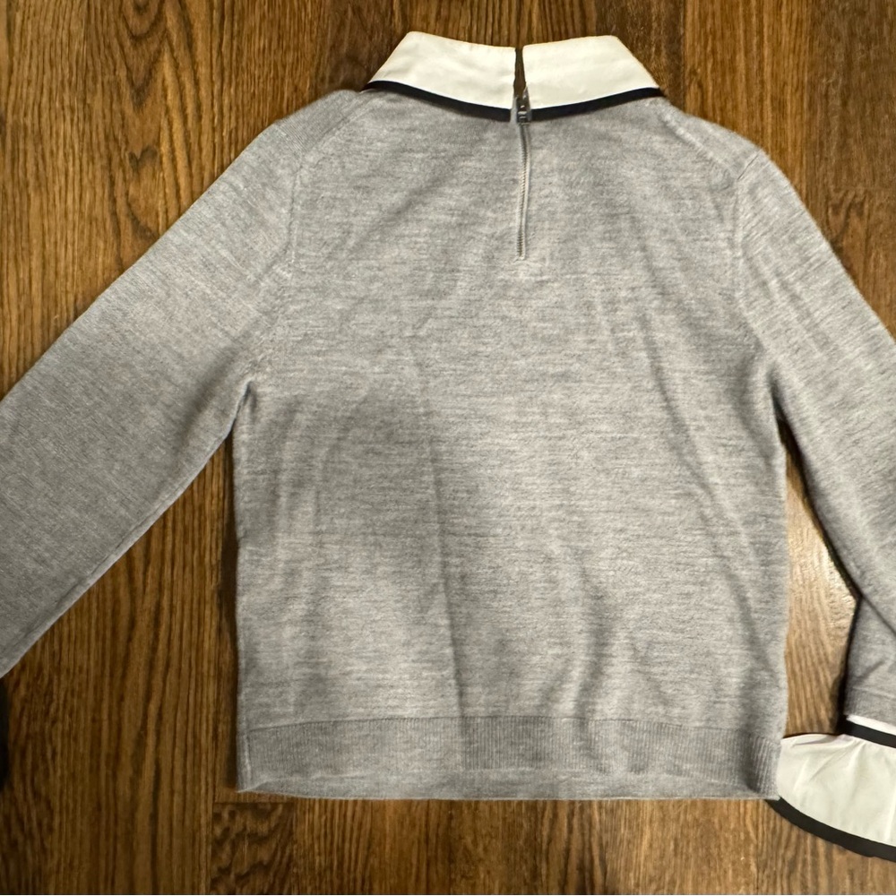 Alice + Olivia Porla Gray Wool Sweater Collar Cuff Crewneck Knit Top Size Large - Picture 5 of 8